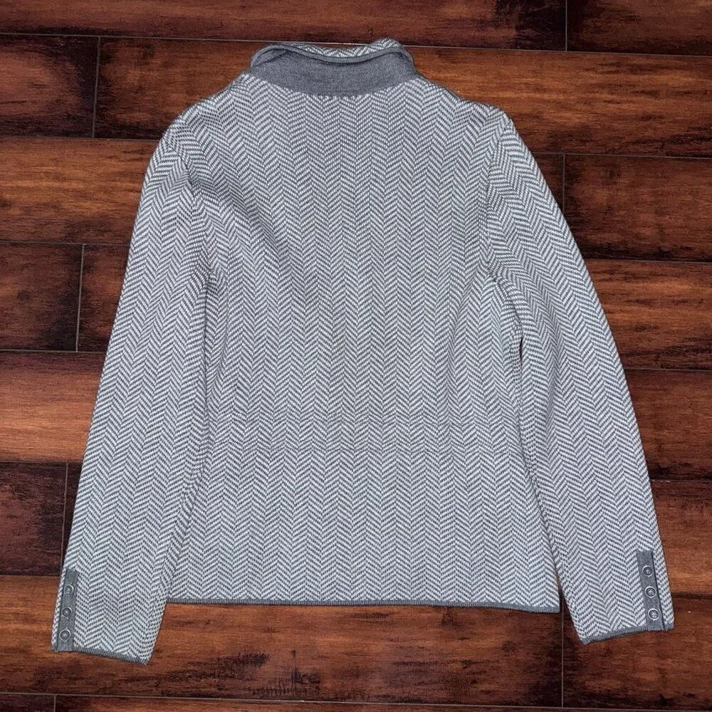 NWT Talbots 100% Merino Wool Knit Cardigan Blazer Gray Button Front Size L